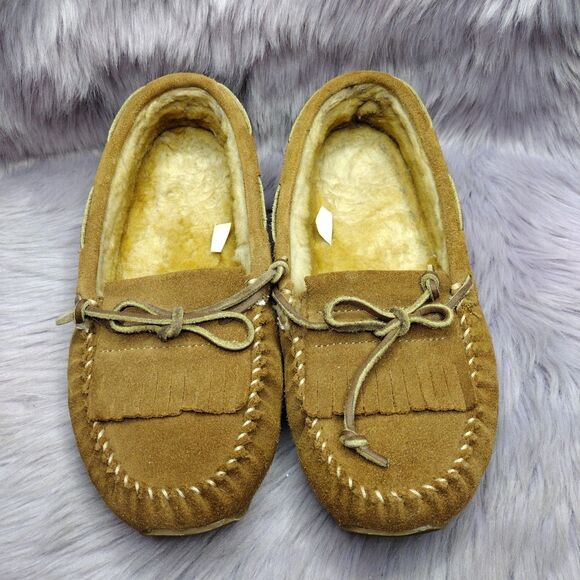 L.L. Bean Shoes - LL Bean Tan Suede Shearling Lined Moccasin Slippers Womens Size 8 293108 #1
